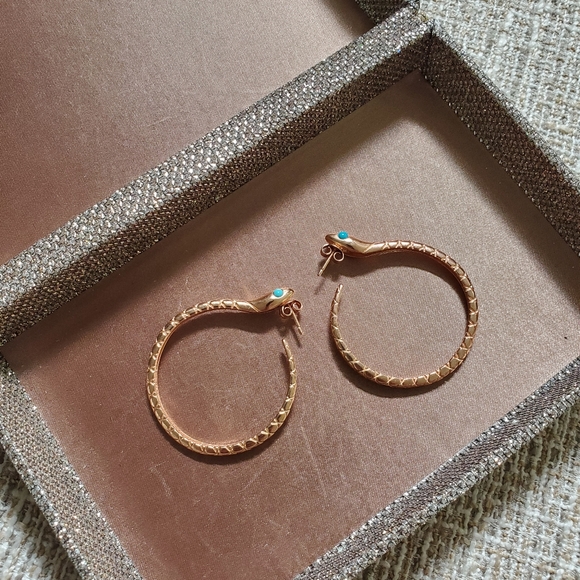 Sterling Rose Gold Plated Snake Hoop Earrings - Picture 3 of 7